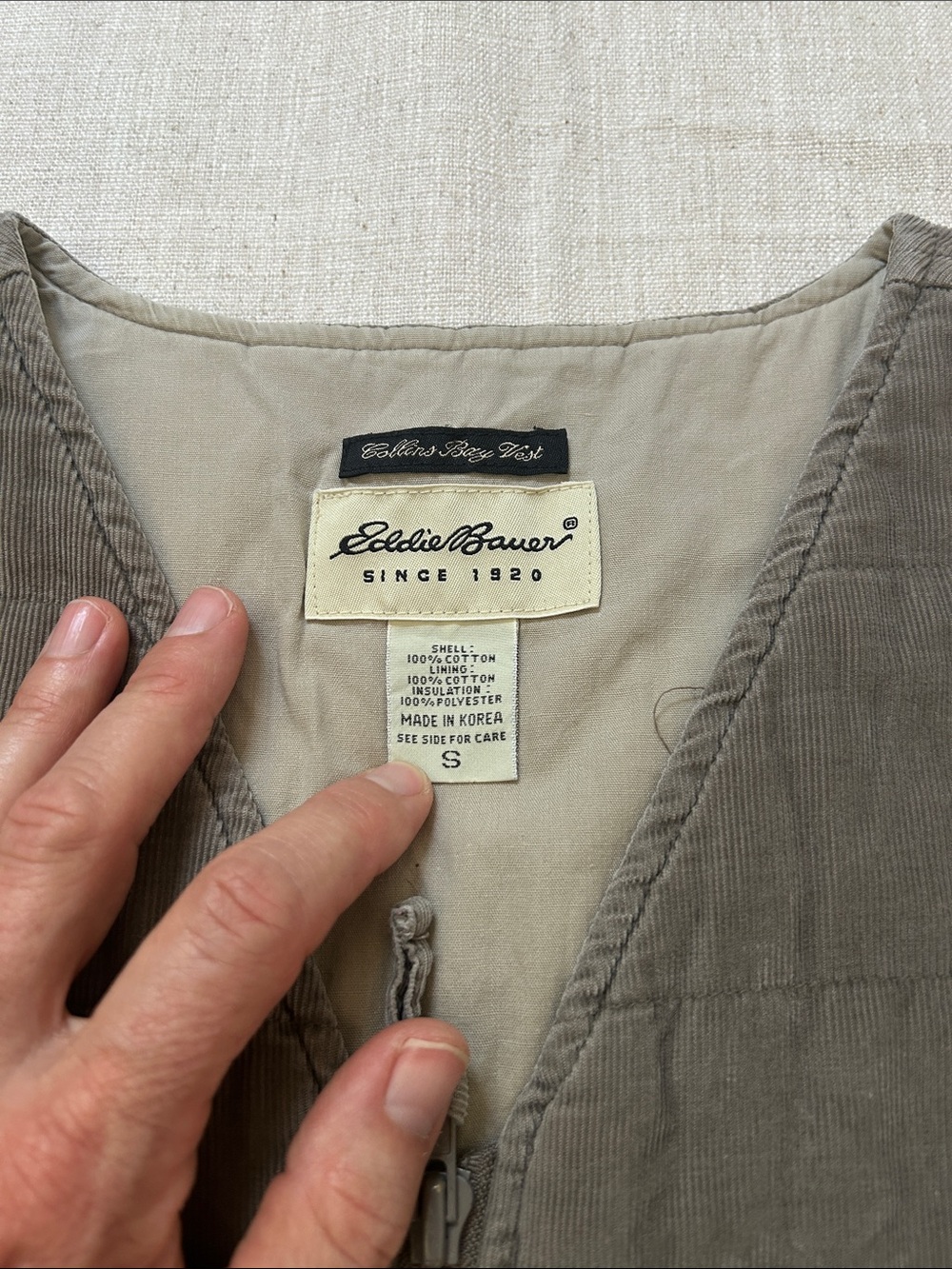 Eddie Bauer Collins Bay Vest Women's S Taupe Quilted Zip-Front Outdoor Corduroy - Picture 2 of 11